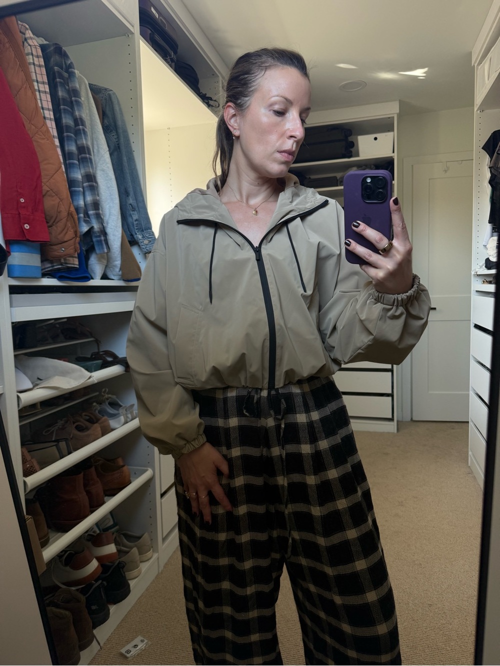 Zara Women's Hooded Bomber Jacket in Light Taupe